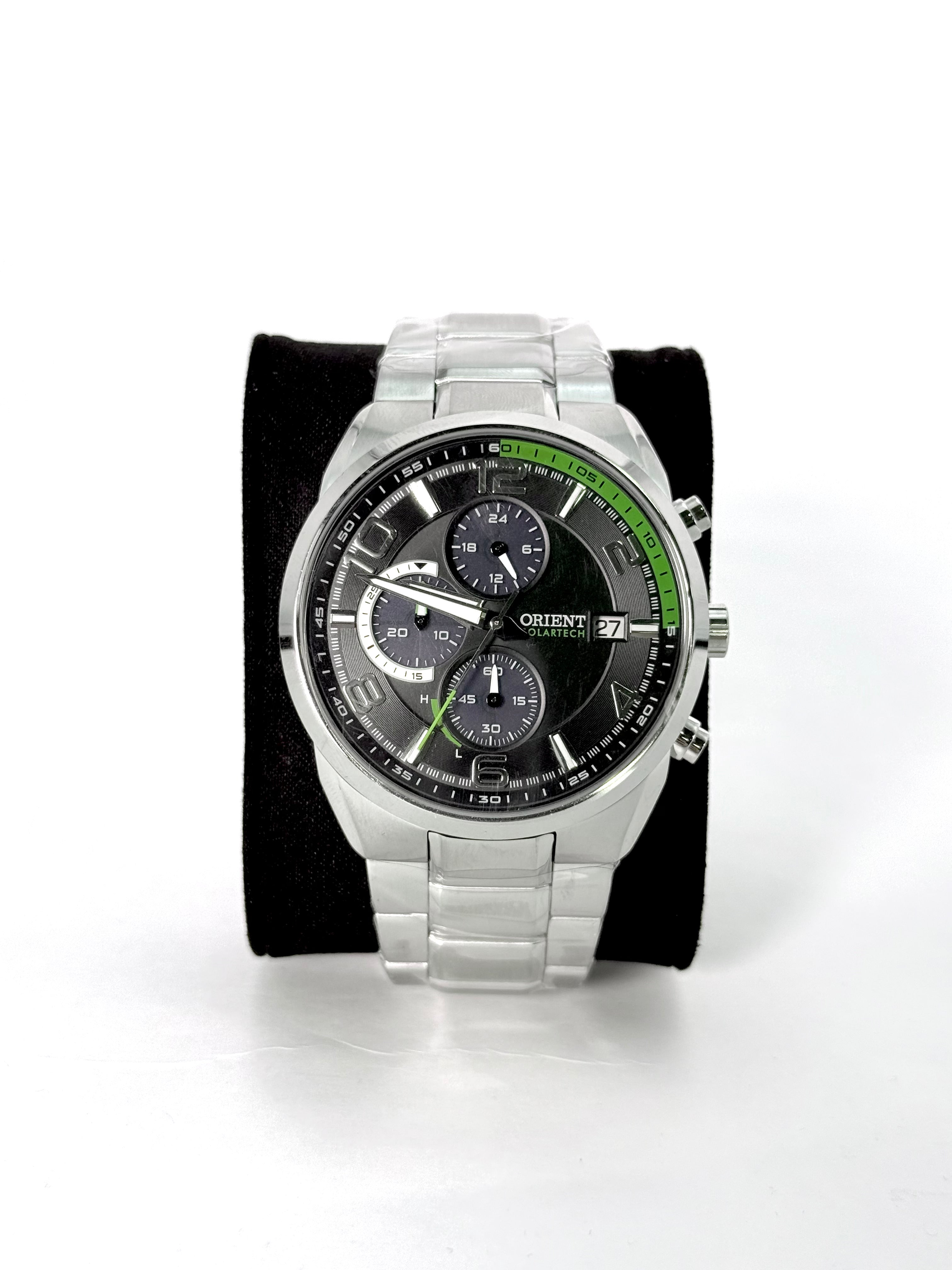 Relógio Orient Cronógrafo QuartzTech Aço Inox Preto com Verde