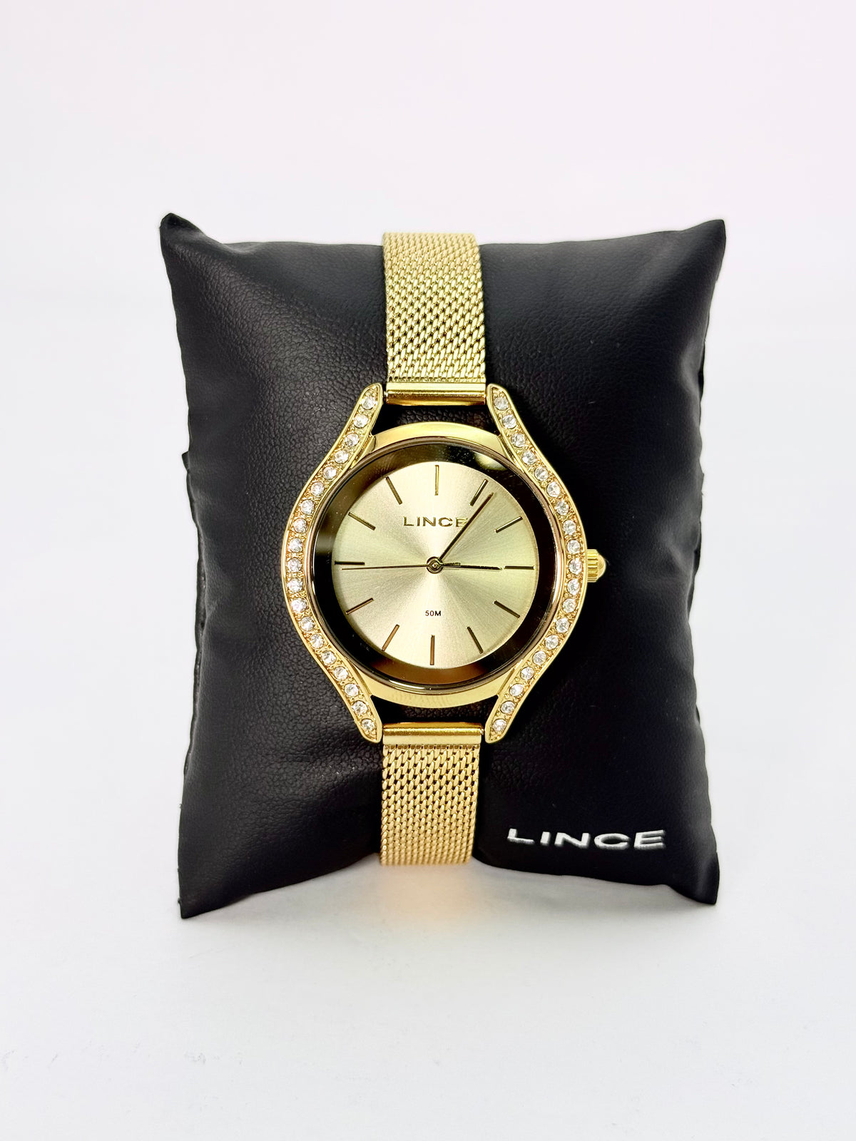 Relógio Feminino Lince – Pulseira Milanesa com Cristais Laterais (50 m)