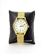 Relógio Feminino Lince Dourado – Malha Milanesa com Cristais (50 m)