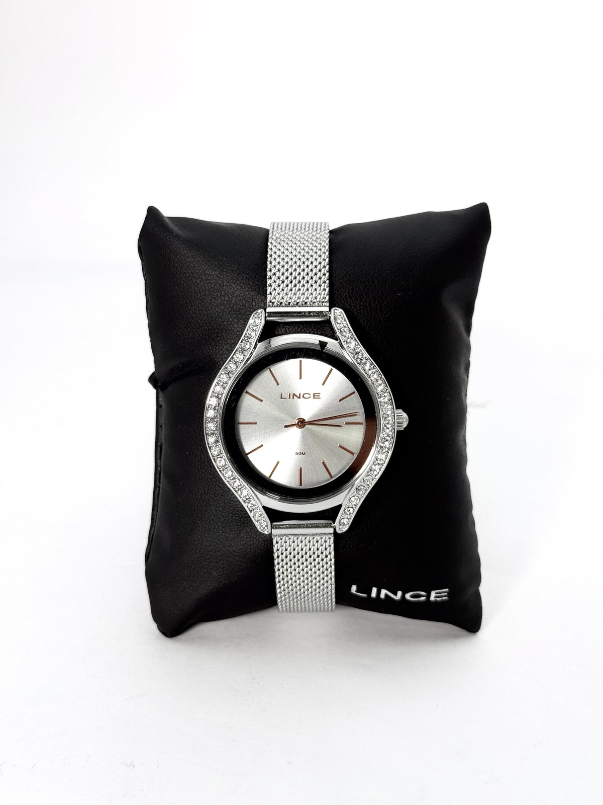 Relógio Feminino Lince – Pulseira Milanesa com Cristais Laterais (50 m)