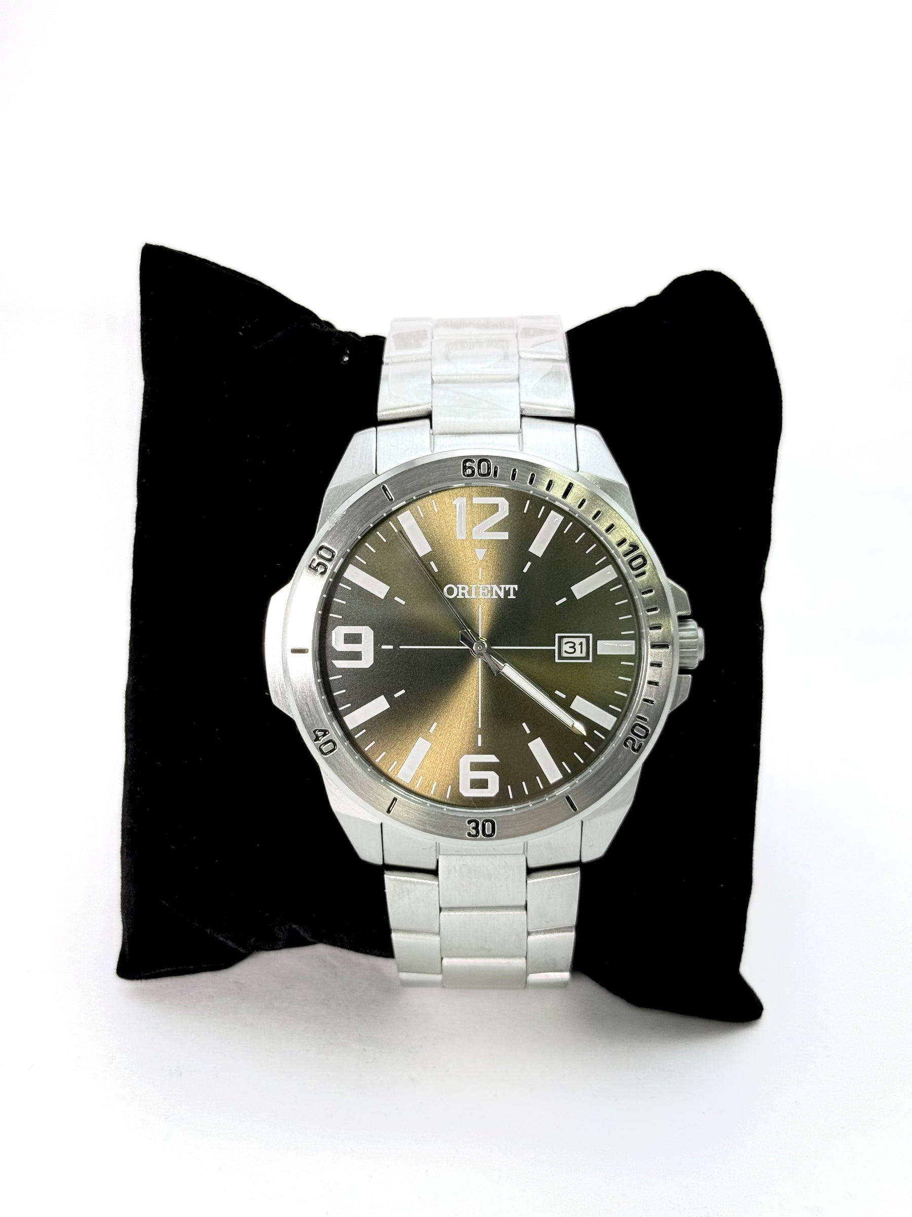Relógio Orient Masculino Aço Inox Dourado Sunburst com Calendário