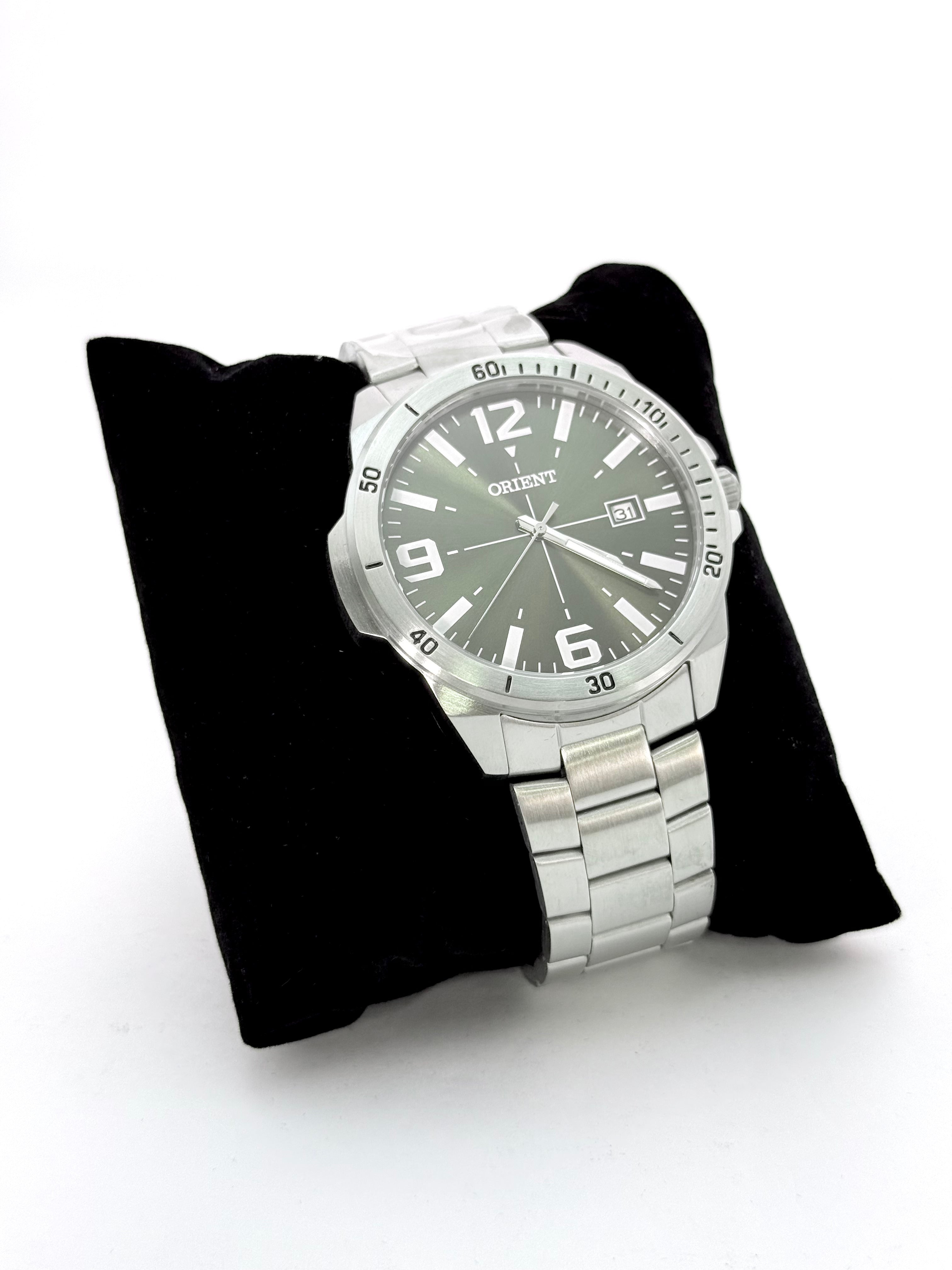 Relógio Orient Masculino Aço Inox Dourado Sunburst com Calendário