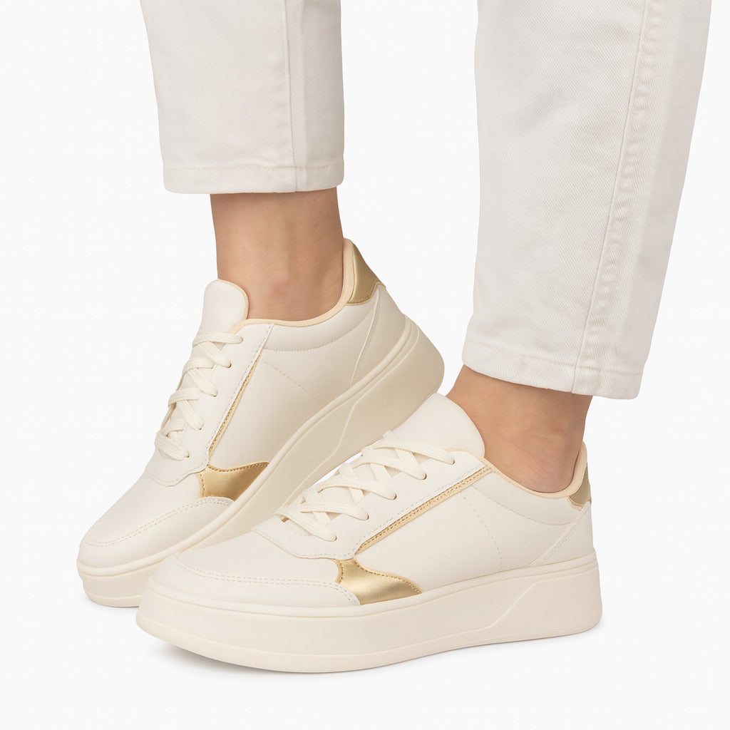Tênis Feminino Oneflip AR578 Branco/Dourado Casual Confort