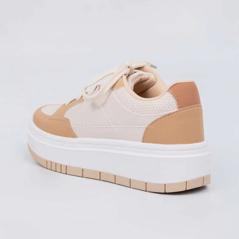Tênis Plataforma Feminino Off White & Amêndoa TF513