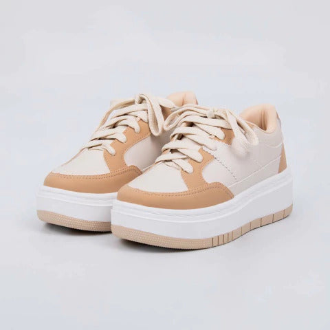 Tênis Plataforma Feminino Off White & Amêndoa TF513