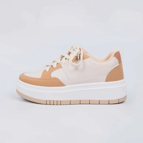 Tênis Plataforma Feminino Off White & Amêndoa TF513