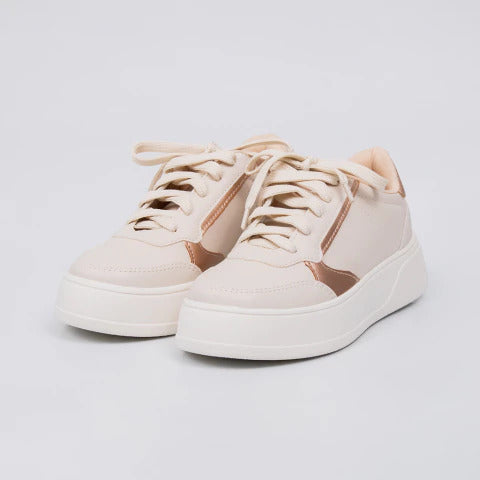 Tênis Plataforma Feminino AR578 Off White & Cobre