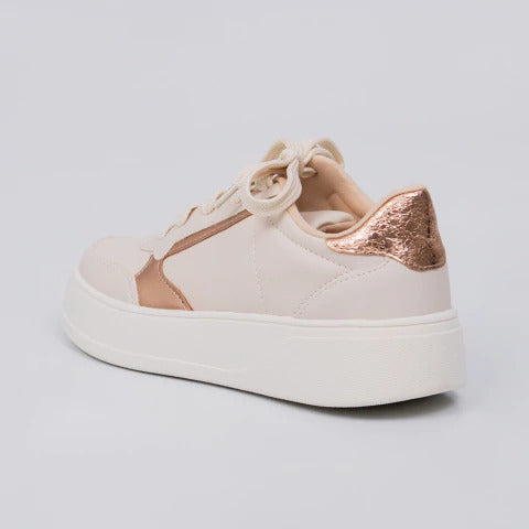 Tênis Plataforma Feminino AR578 Off White & Cobre
