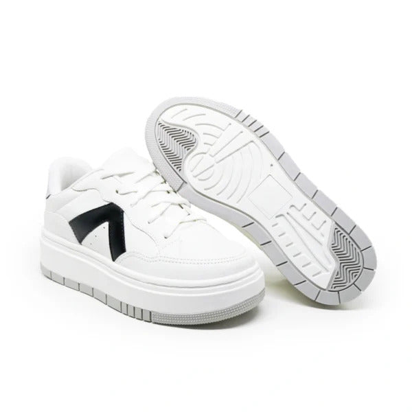 Tênis Feminino TF585 Branco/Cinza/Preto – Estilo Urbano com Toque Moderno