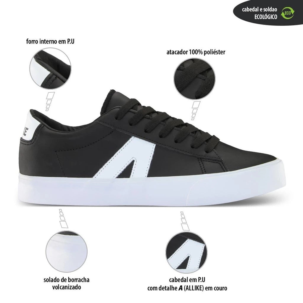 Tênis Allike Casual ALVU0001 Preto/Branco